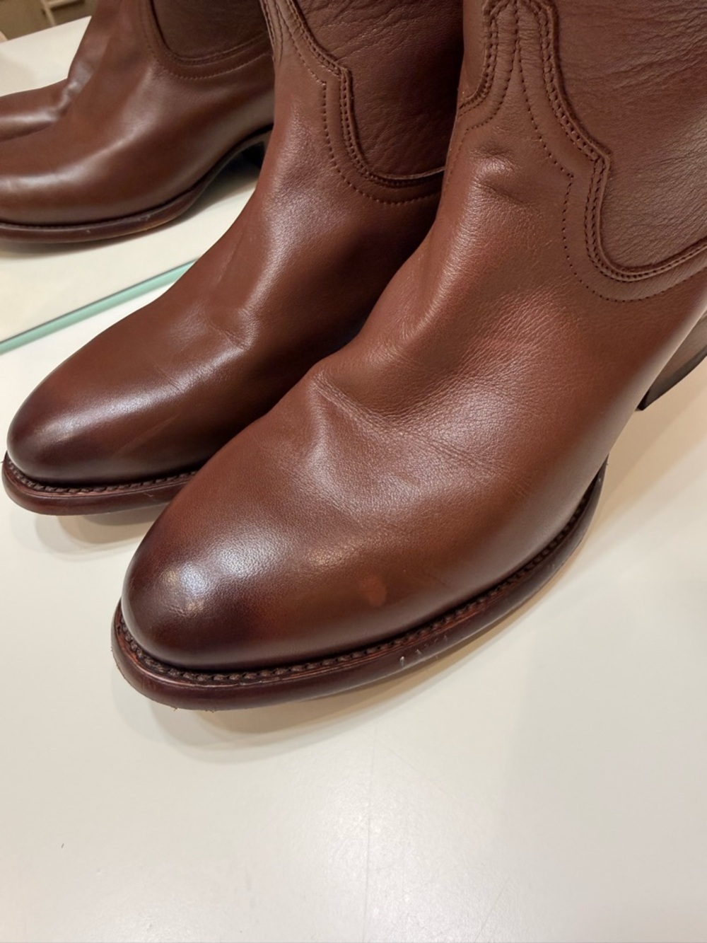 Tecovas Tan and Brown Leather Wide Cowboy Boots - Picture 5 of 8